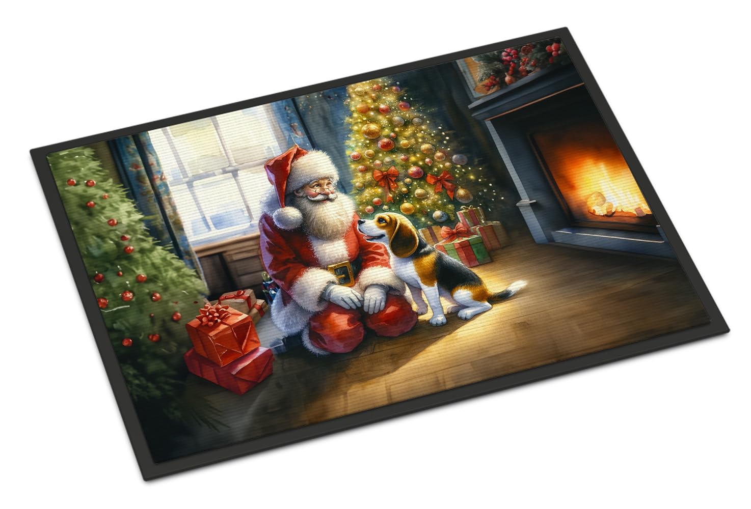 Carolines Treasures DAC4064MAT Beagle and Santa Claus Doormat Front Door Mat Indoor Outdoor Rugs for Entryway, Non Slip Washable Low Pile, 18H X 27W