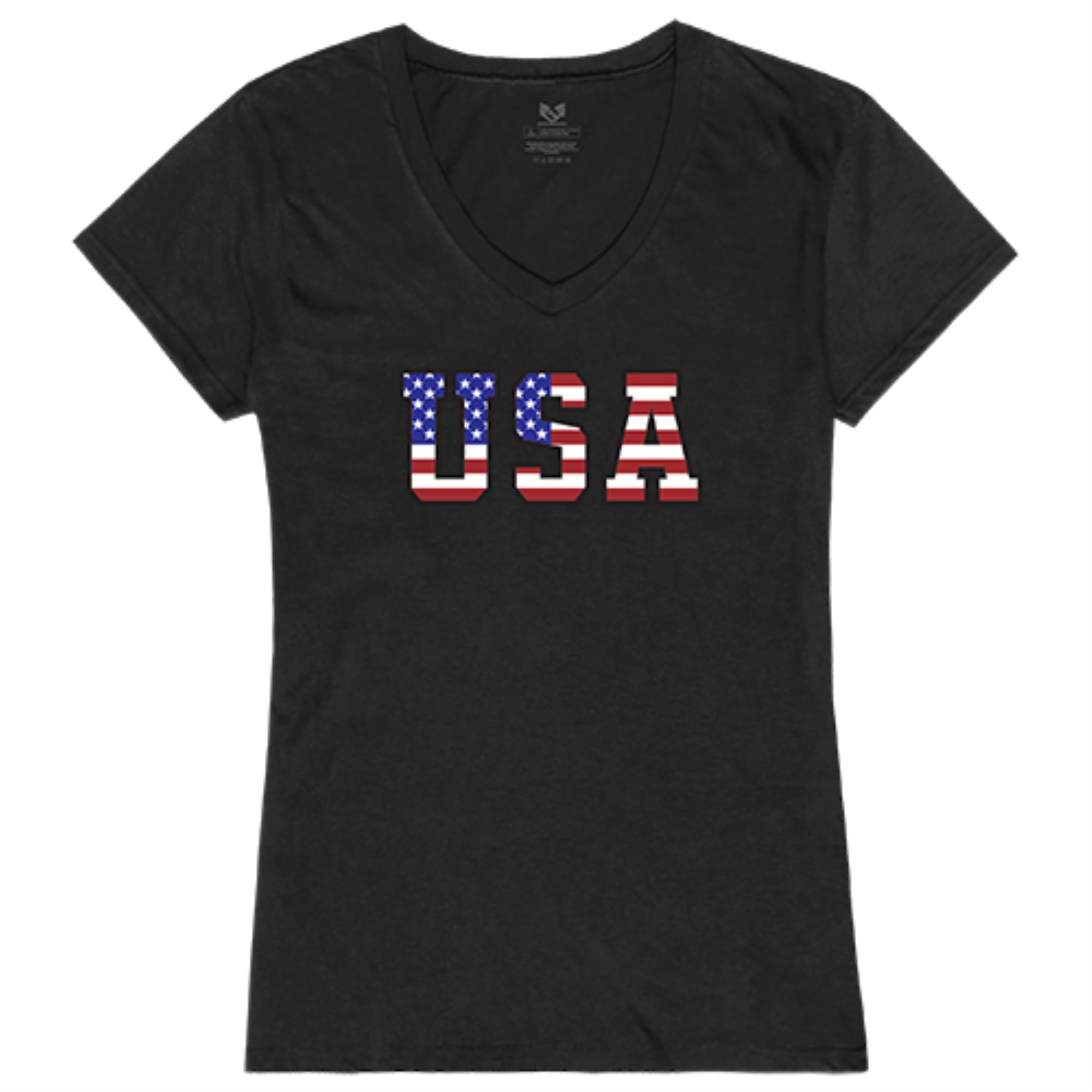 Graphic V-Neck, Flag Text 2, Black, XL