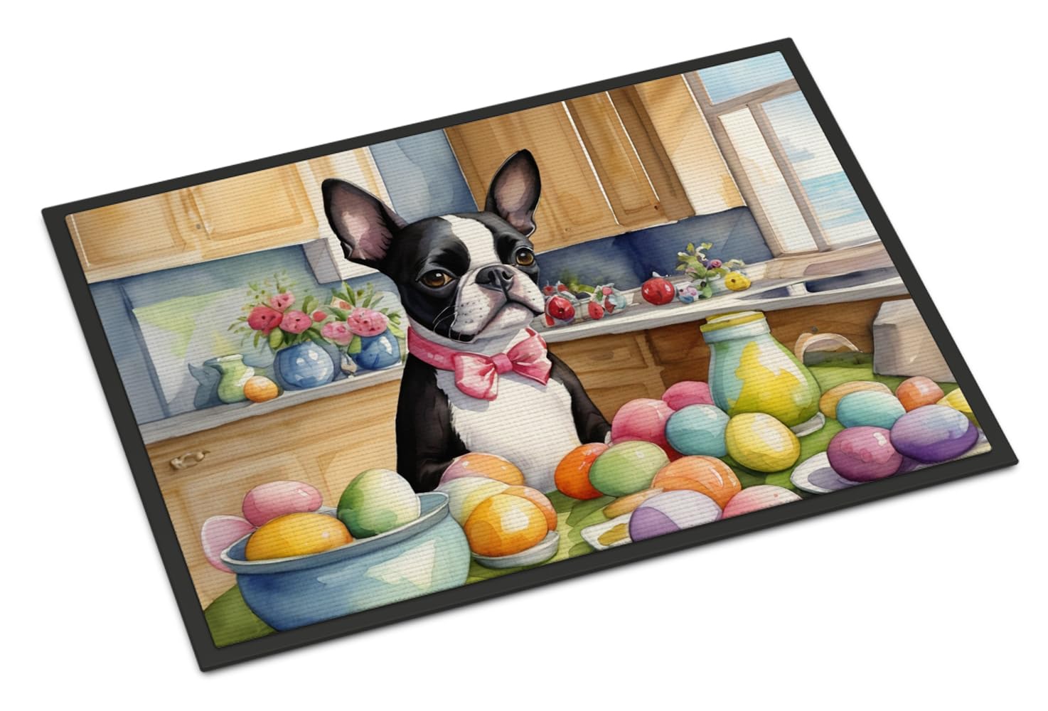 Carolines Treasures DAC6771MAT Decorating Easter Boston Terrier Doormat Front Door Mat Indoor Outdoor Rugs for Entryway, Non Slip Washable Low Pile, 18H X 27W