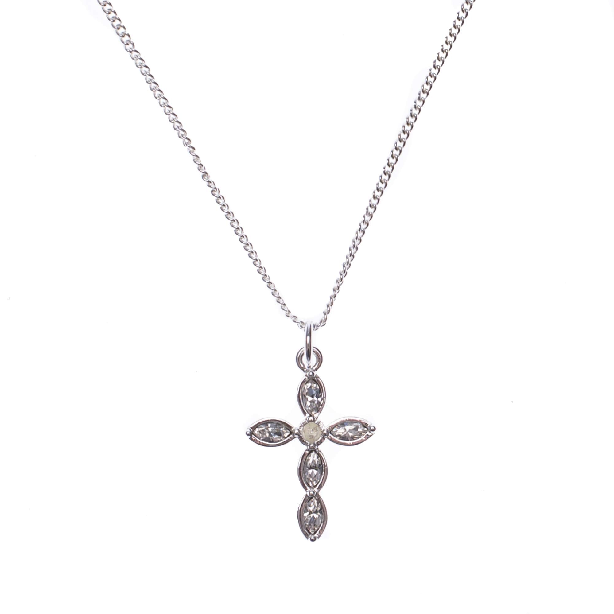 Silver Plated Stone Cross Necklace