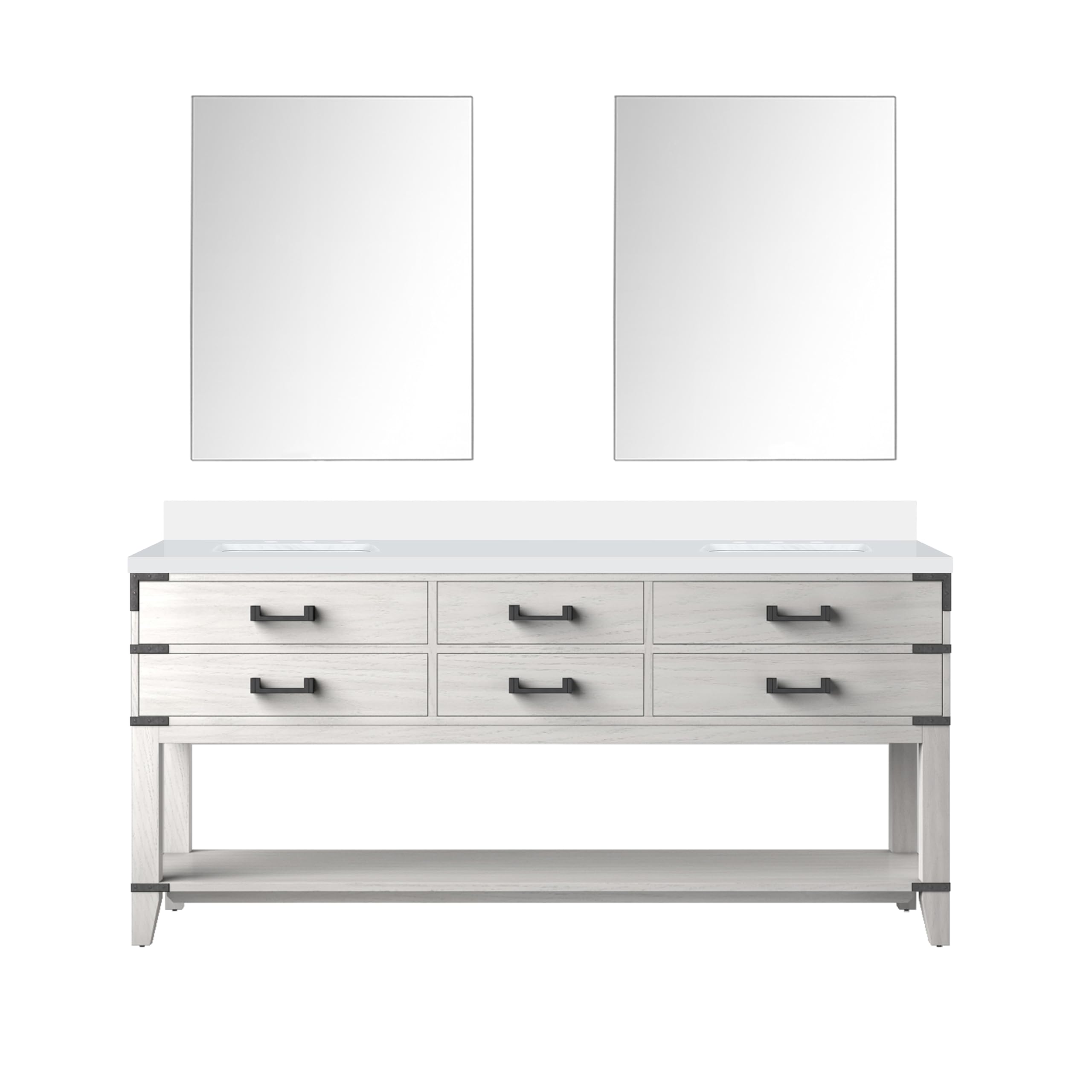 Norwalk 72 in W x 22 in D White Oak Double Bath Vanity, Cultured Marble Top, and 34 in Mirrors