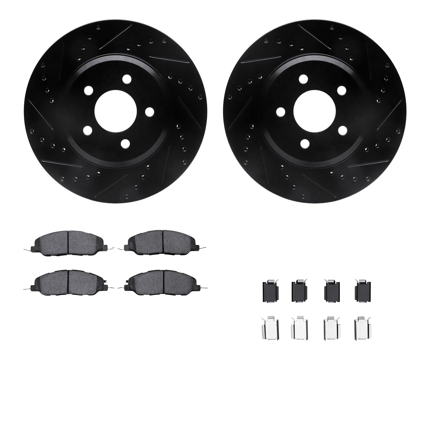 R1 Concepts Drilled and Slotted Black Disc Brake Rotor Set with Semi-Met Pads and Hardware WHYH1-54199