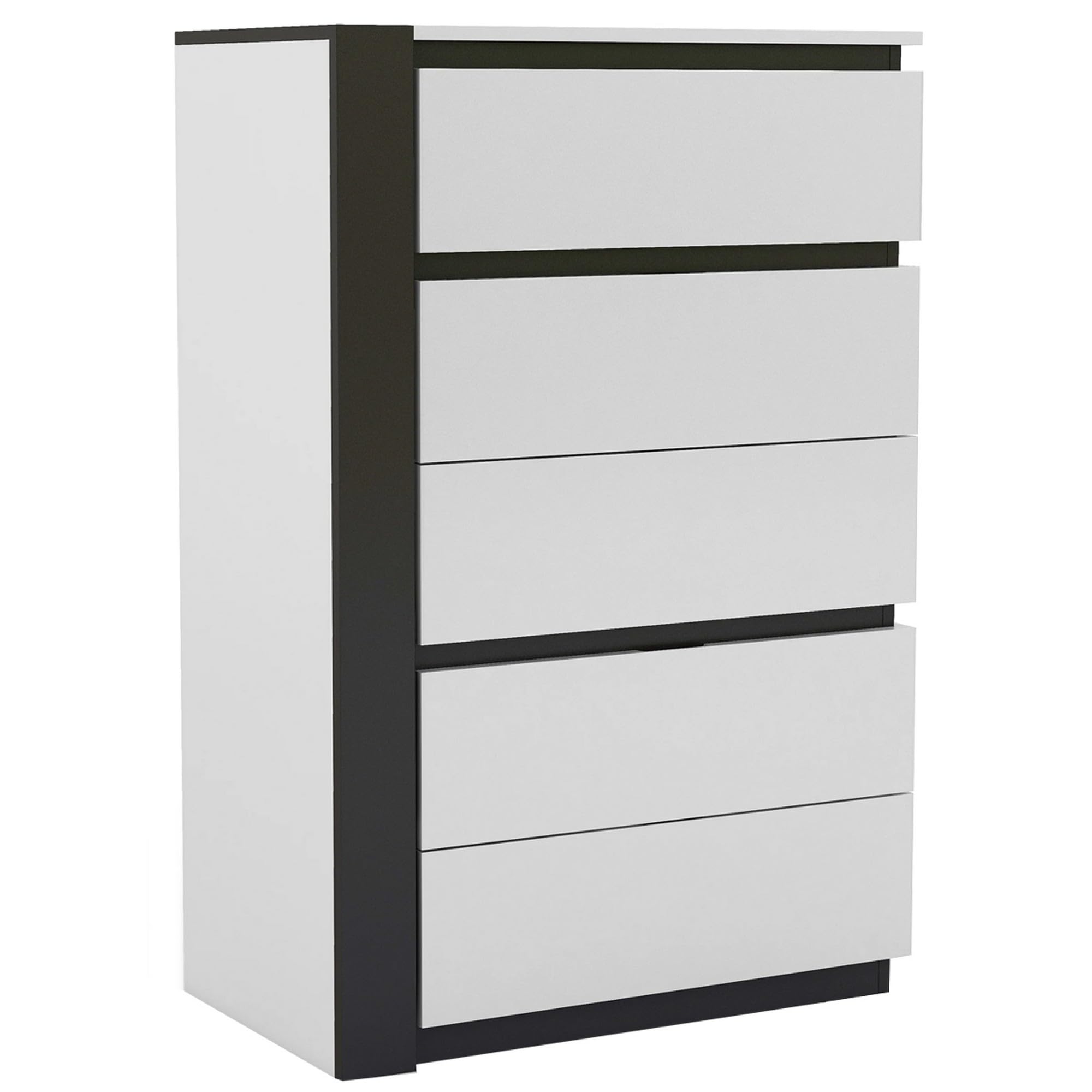 Nav 48 Inch Tall Dresser Chest with 5 Drawers, Concealed Handles, White