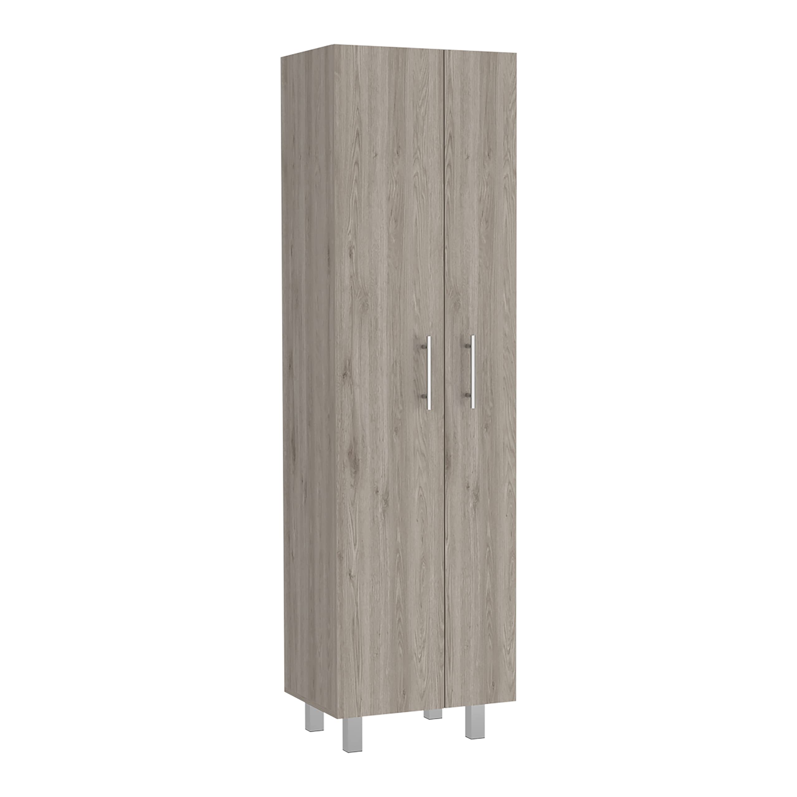 DEPOT E-SHOP Bacoa Cleaning Cabinet, Five Shelves, Two-Door Cabinet, Four Legs- Light Grey/White. For Kitchen Room
