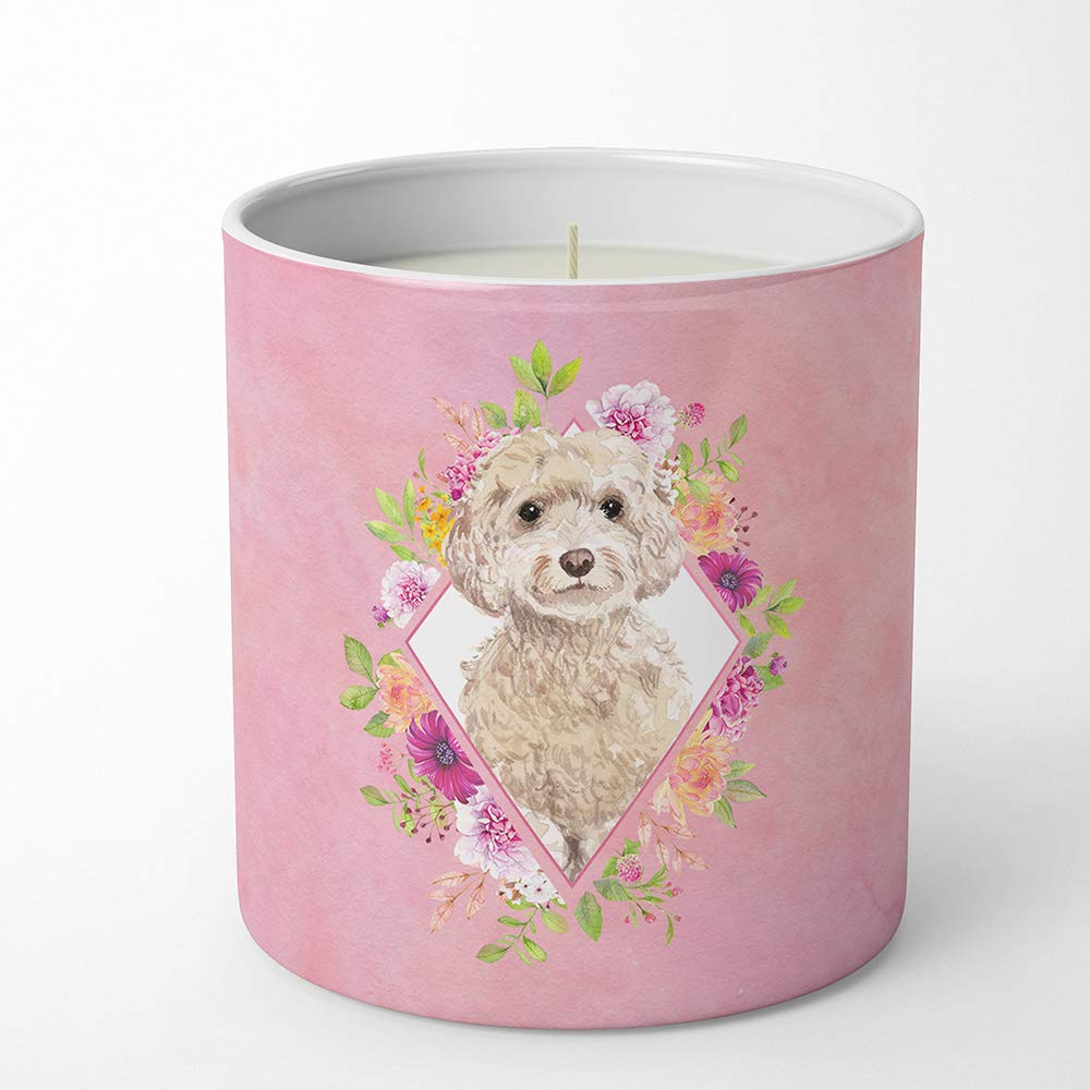 Champagne Cockapoo Pink Flowers 10 oz Decorative Soy Candle