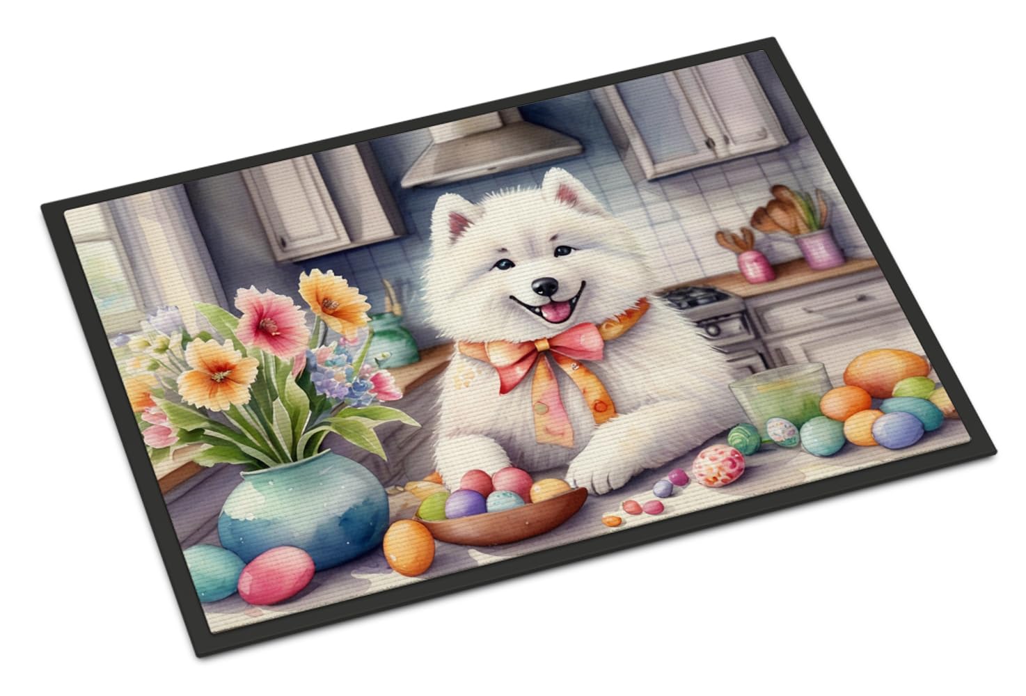 Carolines Treasures DAC6890JMAT Decorating Easter Samoyed Doormat Front Door Mat Indoor Outdoor Rugs for Entryway, Non Slip Washable Low Pile, 24H X 36W