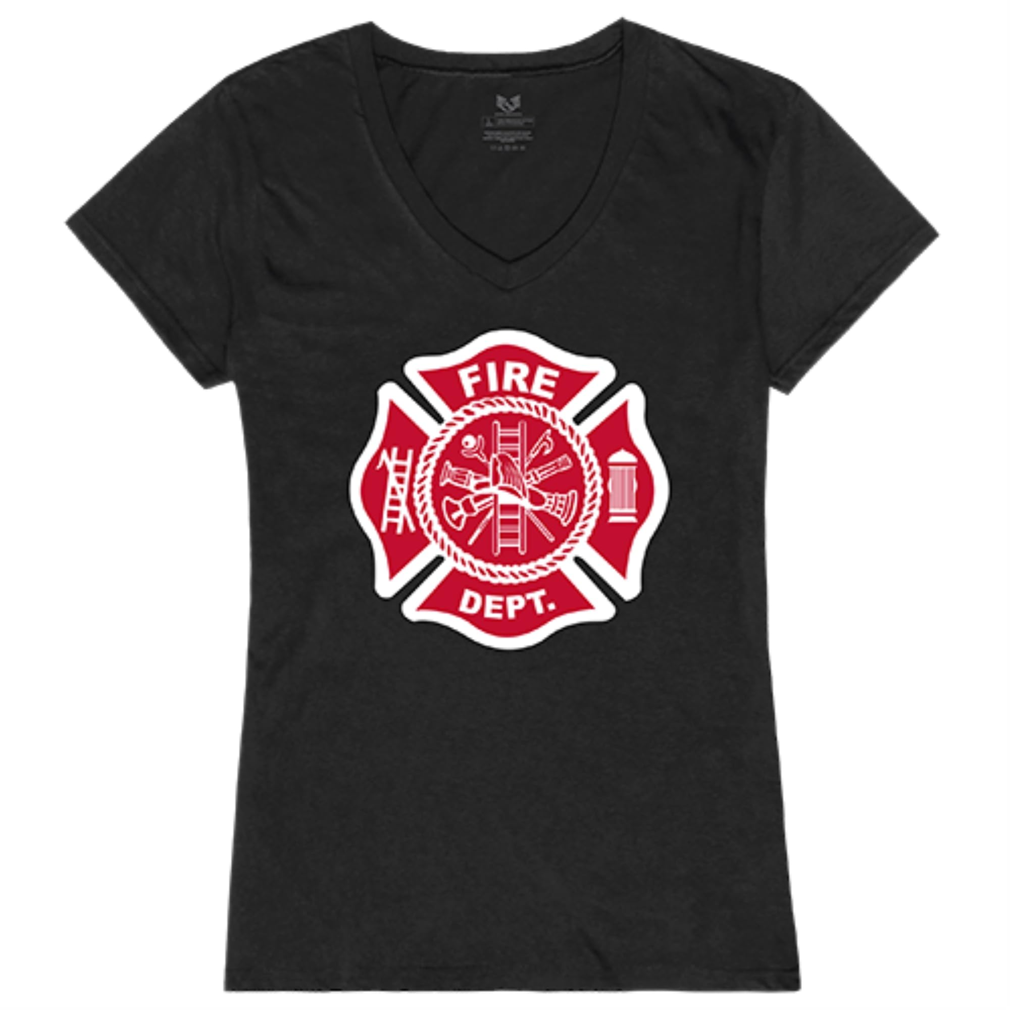 Graphic V-Neck, Fire Dept., Black, S