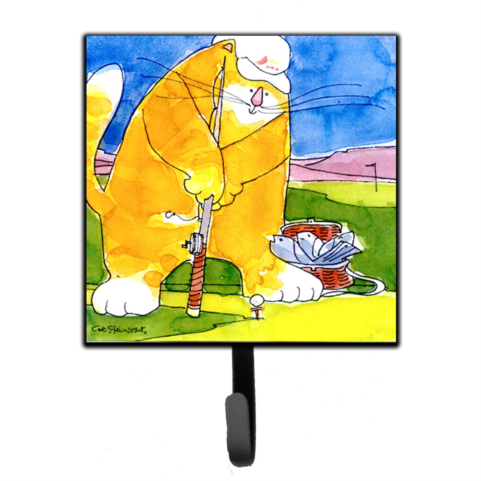 Caroline'S Treasures 6105Sh4 Big Cat Golfing With A Fishing Pole Leash Holder Or Key Hook, Small, Multicolor