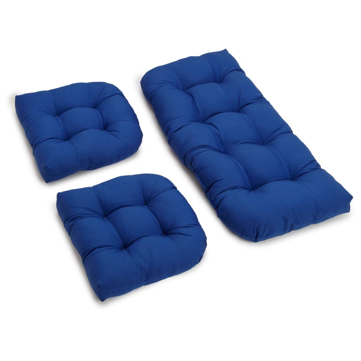 U-Shaped Twill Tufted Settee Cushion Set (Set of 3) - Royal Blue