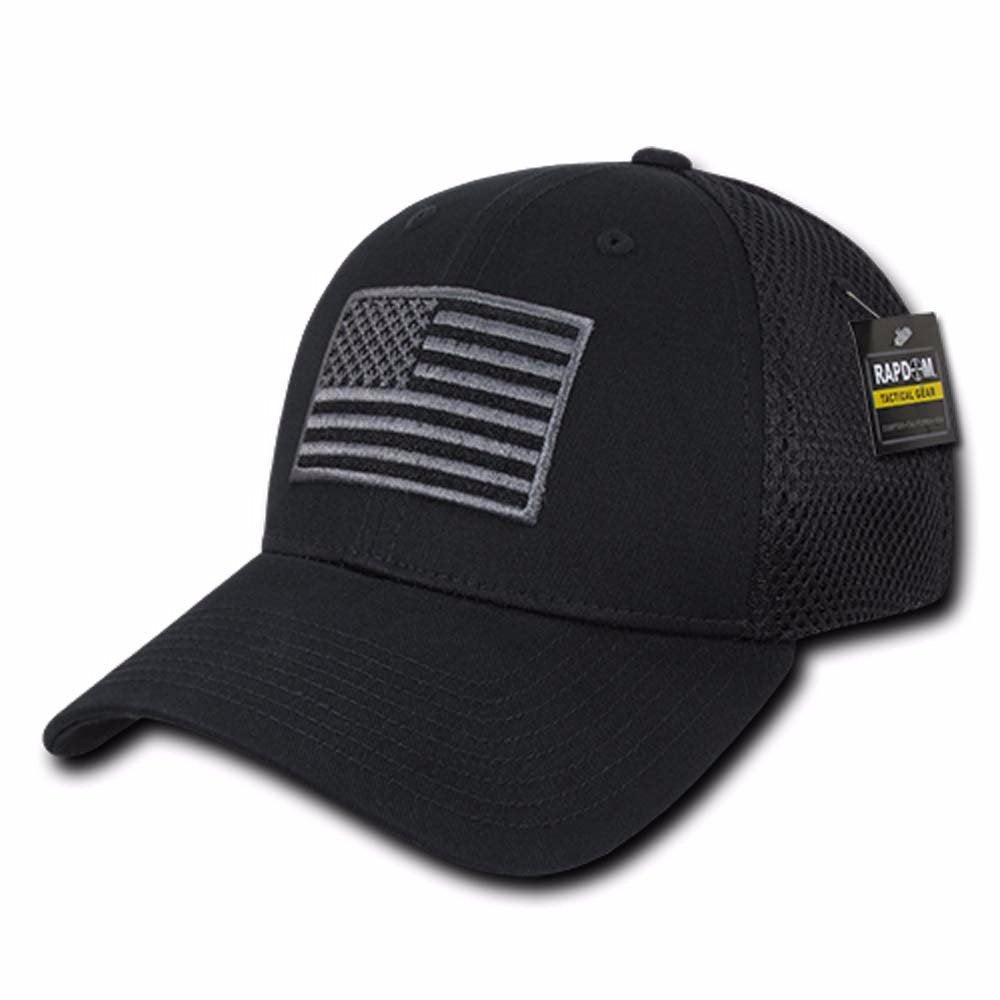 Embroidered Air Mesh Flex Caps,USA,Black
