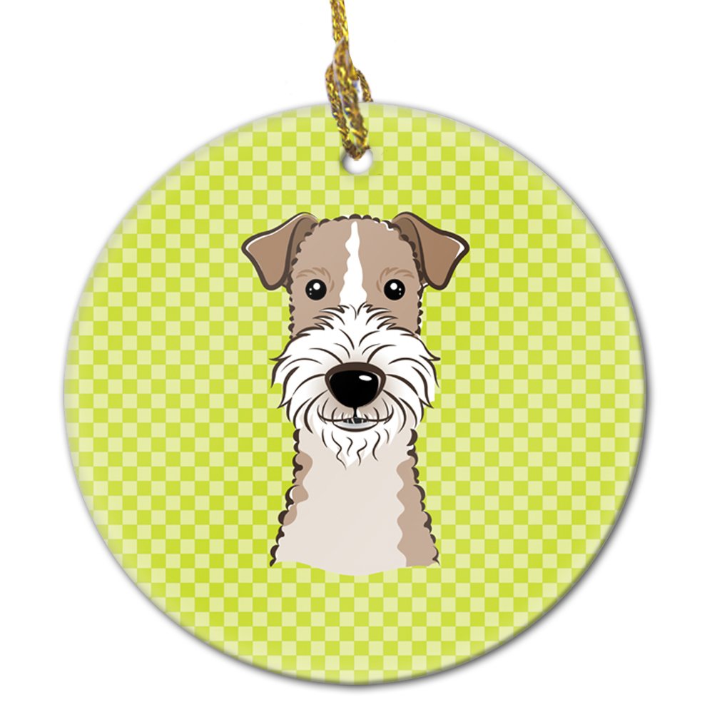 Checkerboard Lime Green Wire Haired Fox Terrier Ceramic Ornament BB1309CO1
