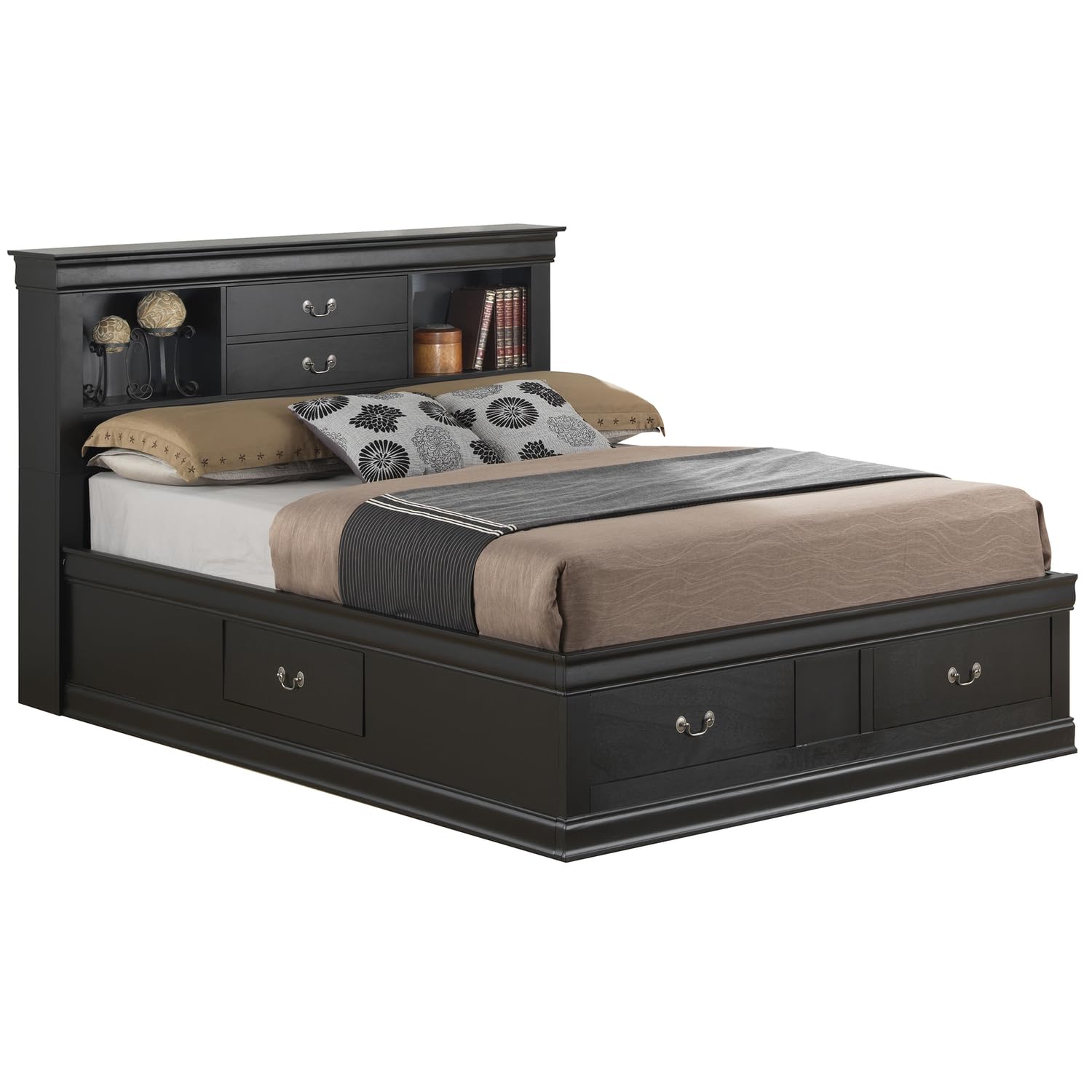 Louis Philippe Black Full Storage Platform Bed with 6 Storage Drawers