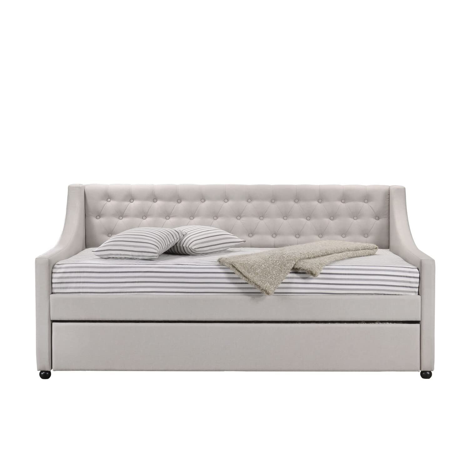 Fabric Twin Size Daybed with Button Tufted Back and Sloped Arms,Light Gray