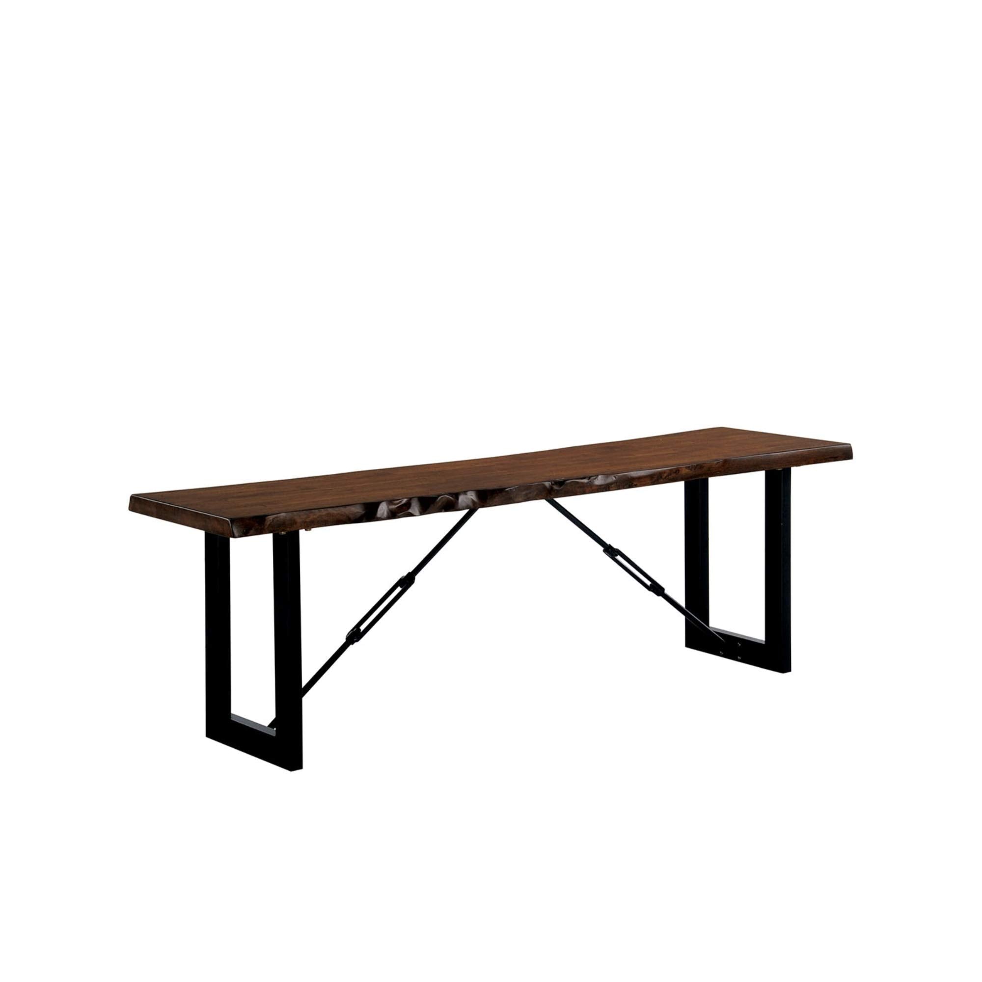Benjara Benzara Metal Frame Bench With Wooden Seat Black And Brown