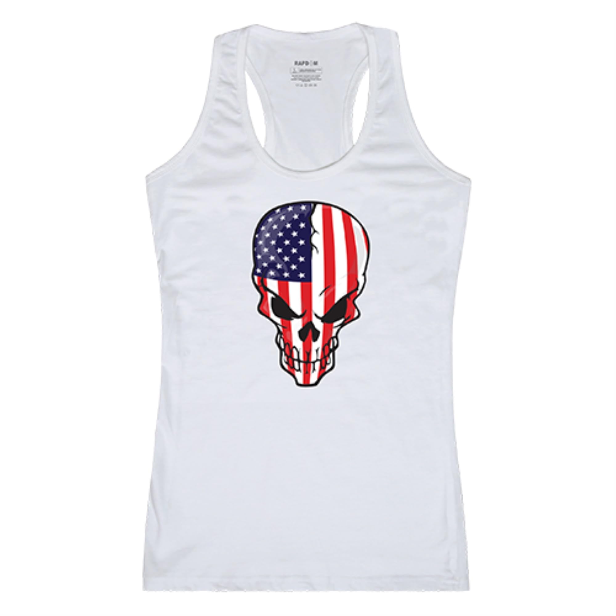 Womens Graphic Tank, Skull Flag, White, L