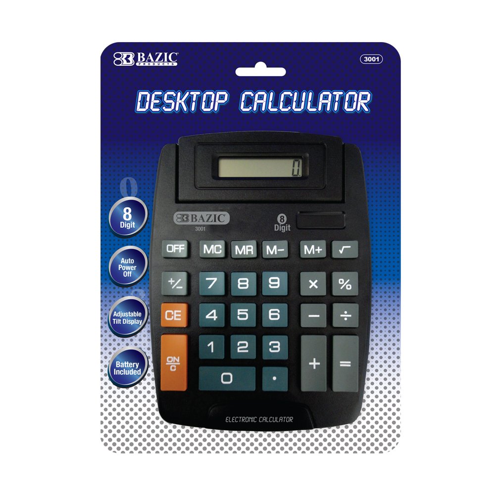 Bazic 8-Digit Large Desktop Calculator W Adjustable Display Teaching Material (3001-12)