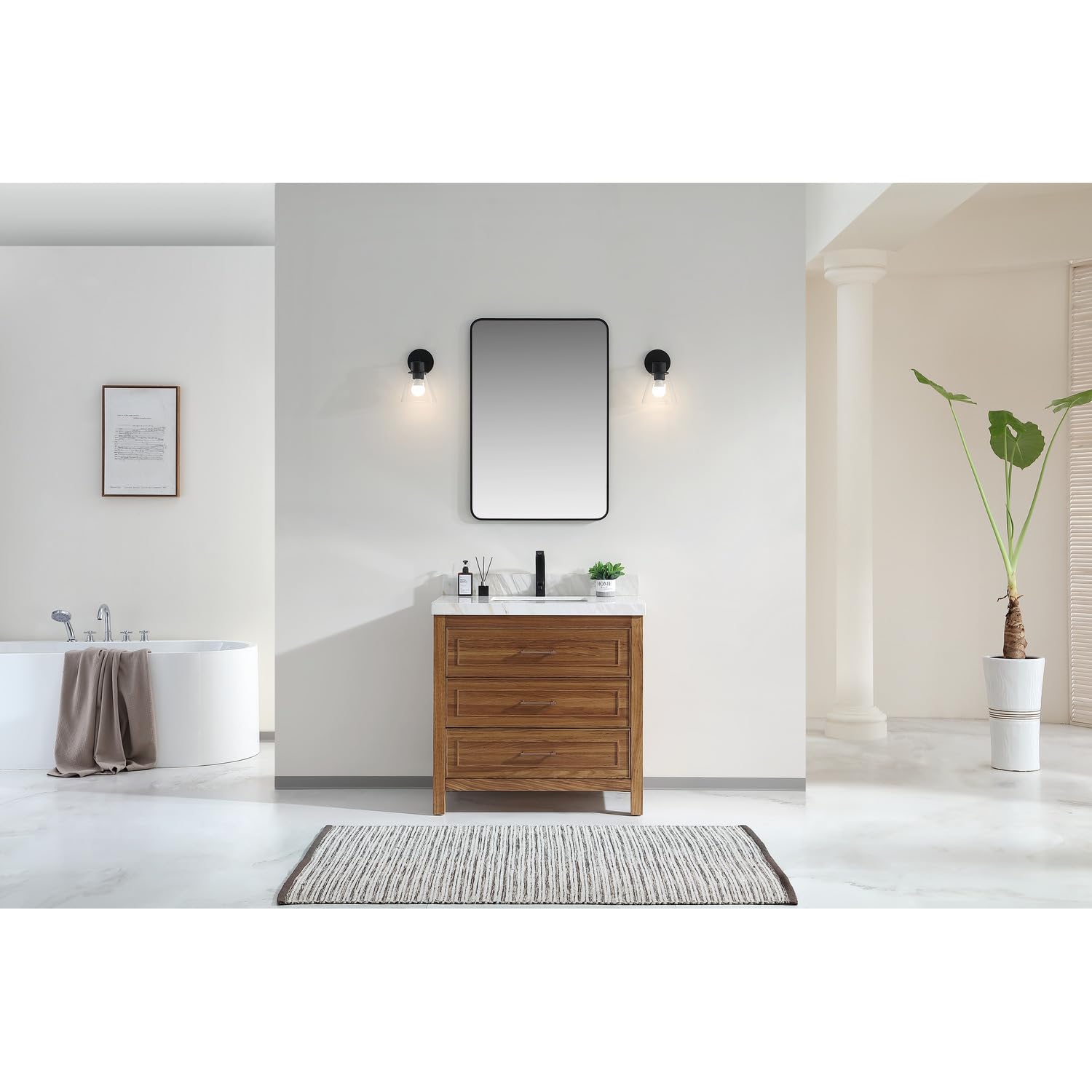 36 EBONY SINK VANITY LIGHT FINISH WITH WK-36 TOP 2??THICK WHITE NATURAL TOP