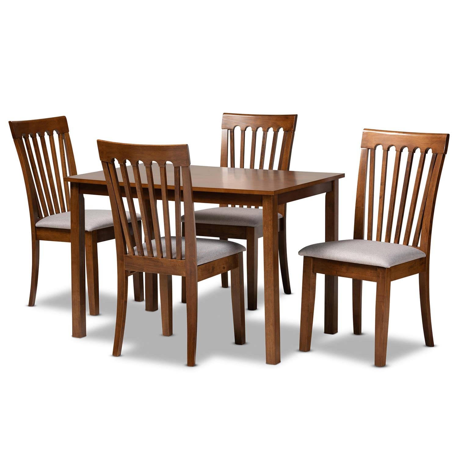 Baxton Studio Seda Modern And Contemporary Grey Fabric Upholstered And Walnut Brown Finished Wood 5-Piece Dining Set