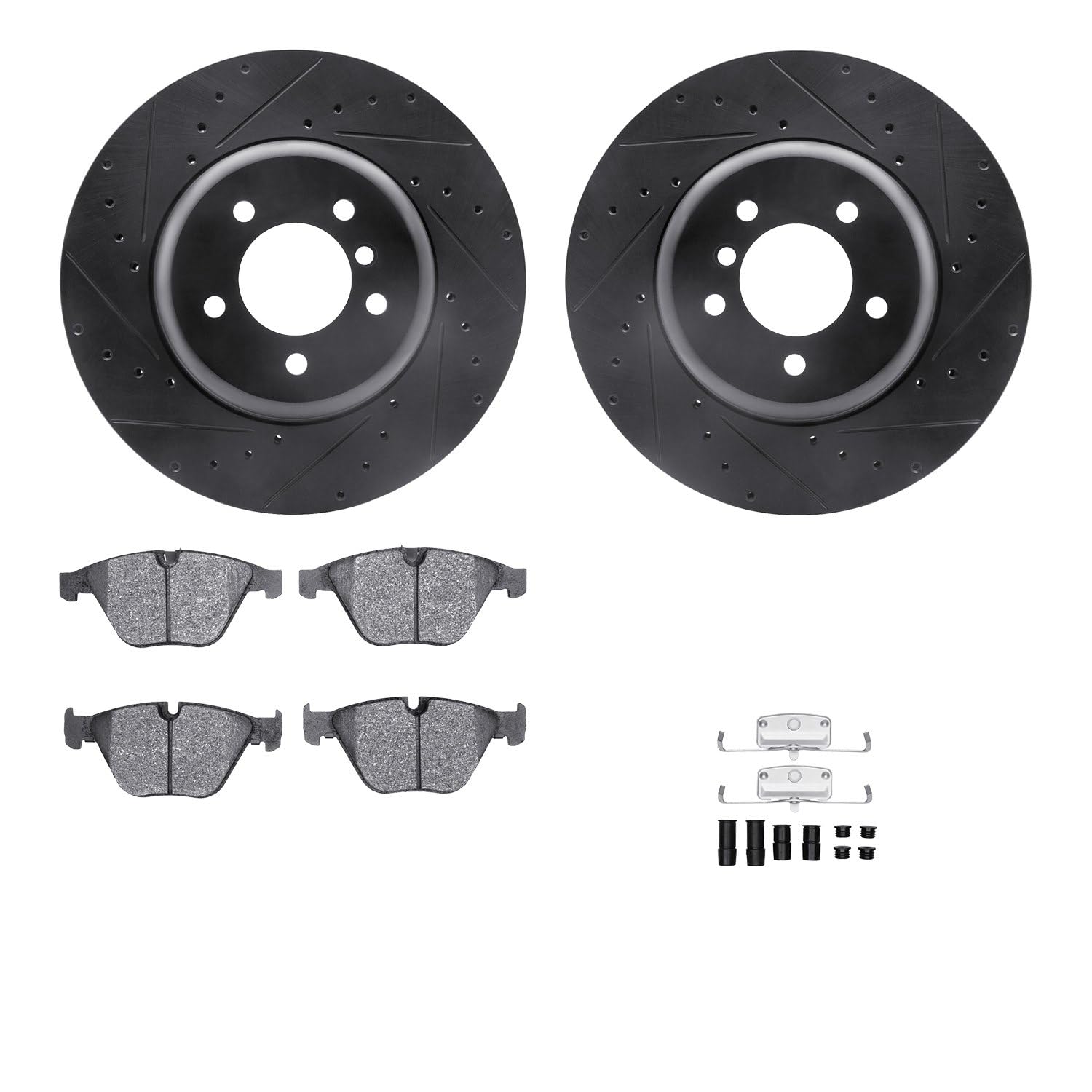 R1 Concepts Drilled and Slotted Black Disc Brake Rotor Set with Semi-Met Pads and Hardware WHYH1-31071