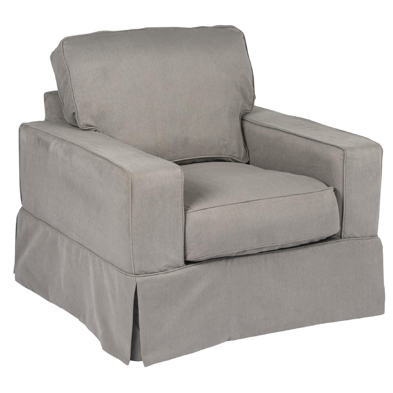 Sunset Trading Americana Box Cushion Slipcovered Chair | Stain Resistant Performance Fabric | Gray