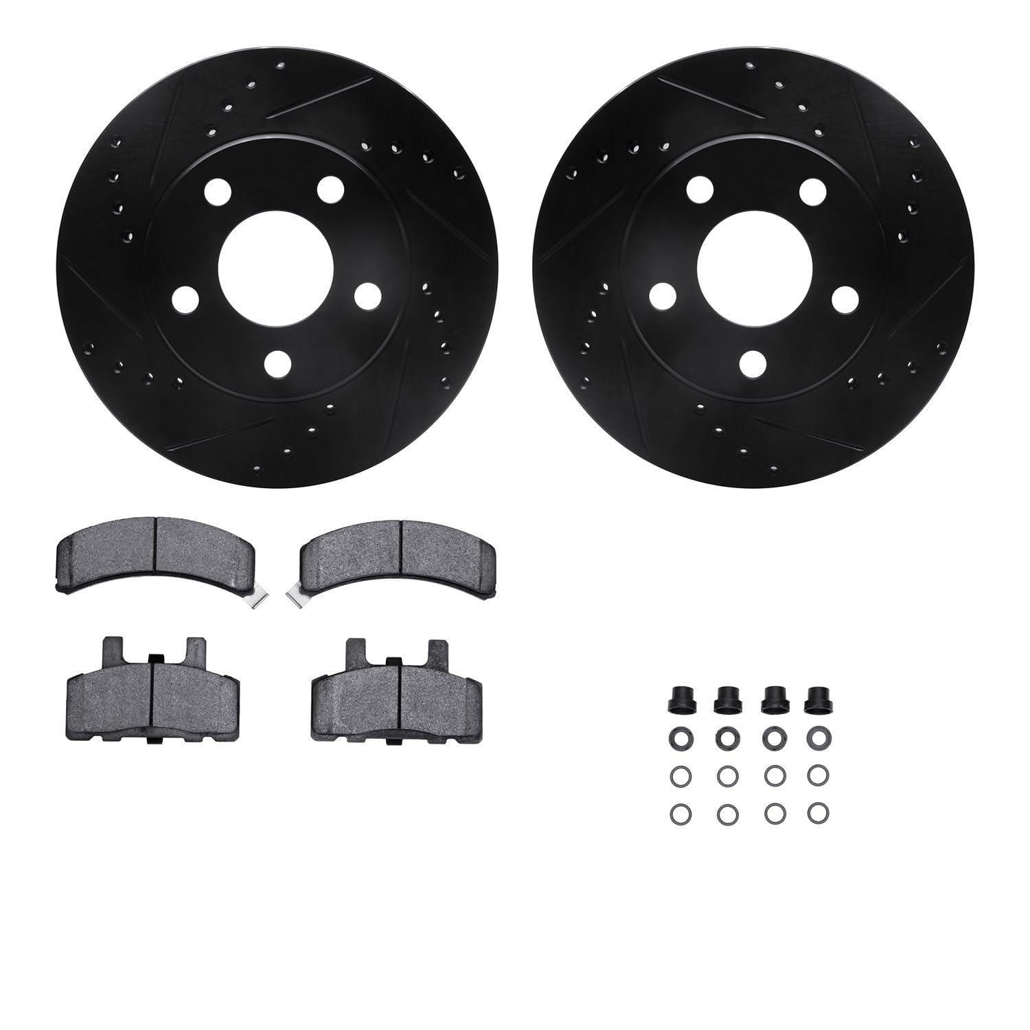 R1 Concepts Drilled and Slotted Black Disc Brake Rotor Set with Semi-Met Pads and Hardware WHYH1-47027