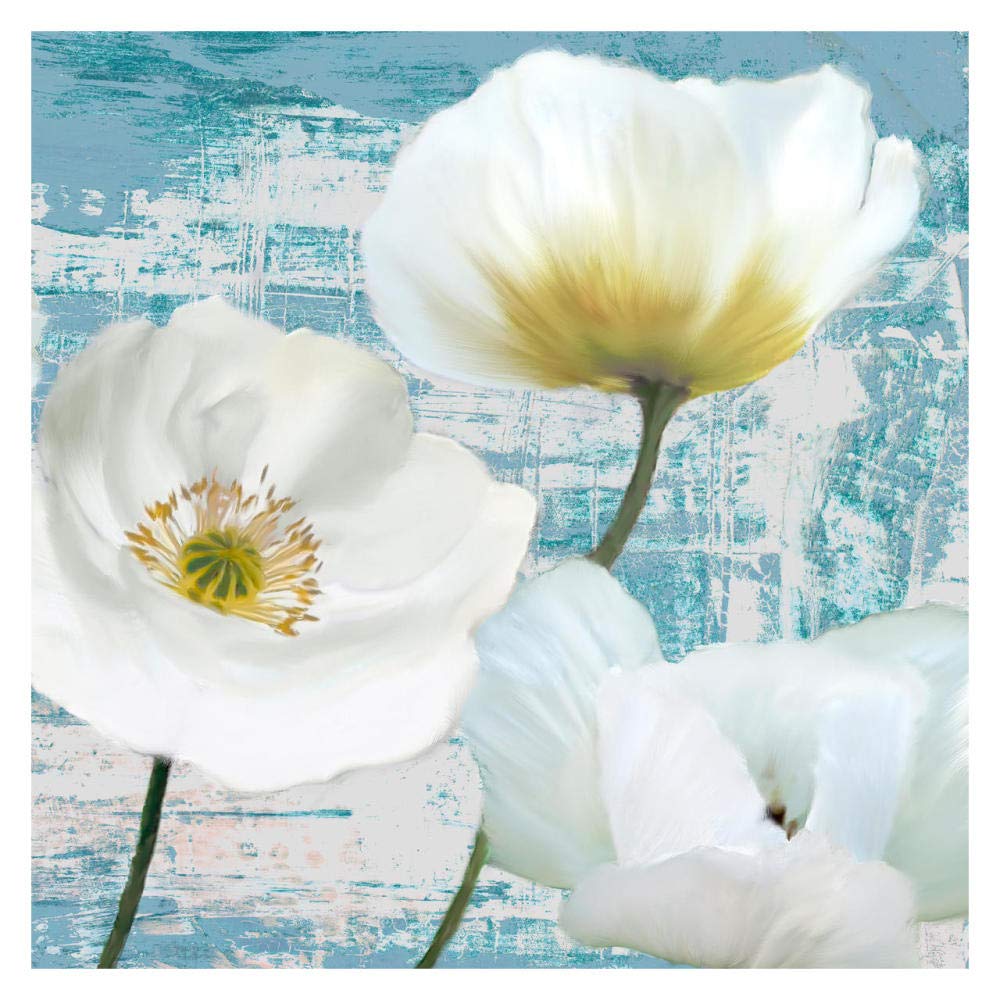 Washed Poppies (Aqua) II-Paper Art-32x32”