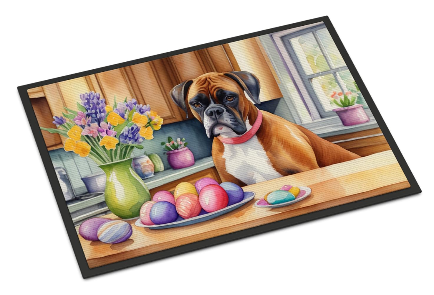 Carolines Treasures DAC6773JMAT Decorating Easter Boxer Doormat Front Door Mat Indoor Outdoor Rugs for Entryway, Non Slip Washable Low Pile, 24H X 36W