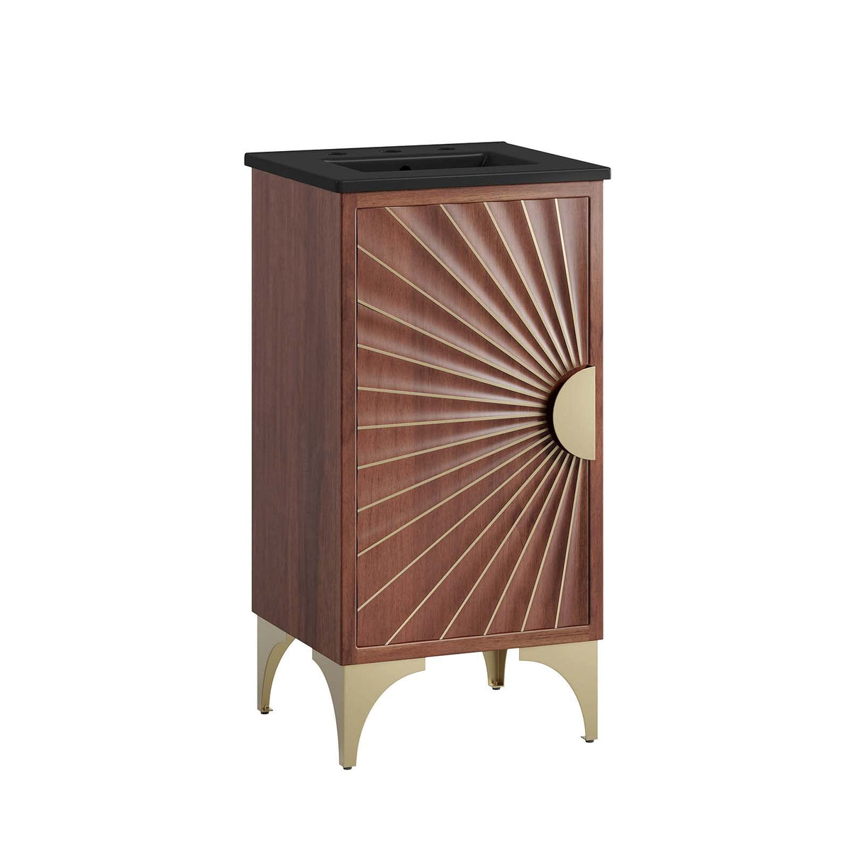 Modway Daylight Bathroom Vanity Cabinet With Ceramic Sink Basin, 18 Inch, Black Walnut