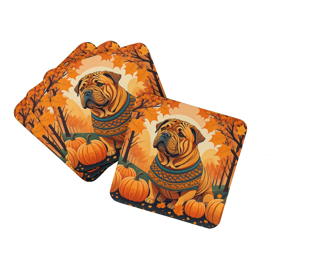 Carolines Treasures Shar Pei Fall Foam Coaster Set of 4 Cup Coasters for Indoor and Outdoor, Coaster for Tabletop Protection, Anti Slip, Mouse pad Material