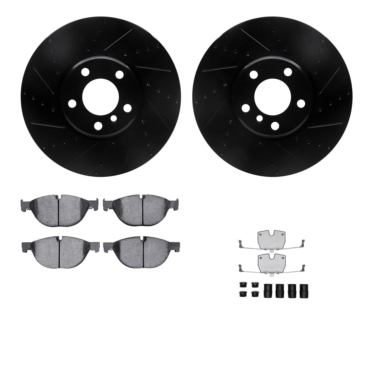 R1 Concepts Drilled and Slotted Black Disc Brake Rotor Set with Semi-Met Pads and Hardware WHYH1-31100