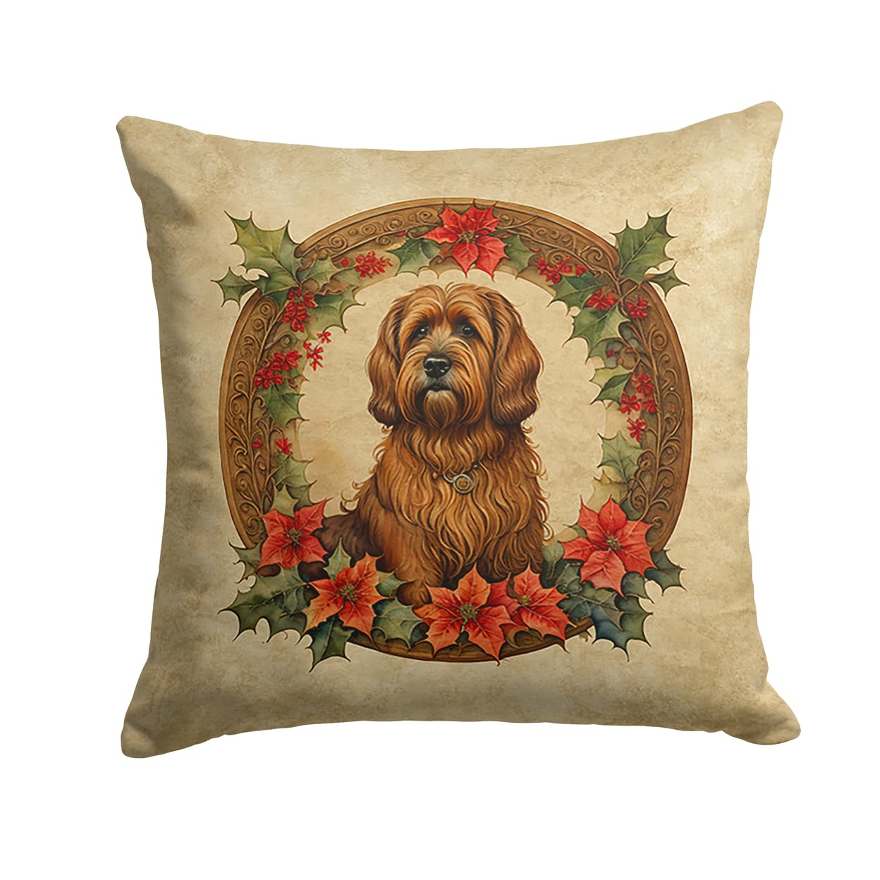 Briard Christmas Flowers Throw Pillow