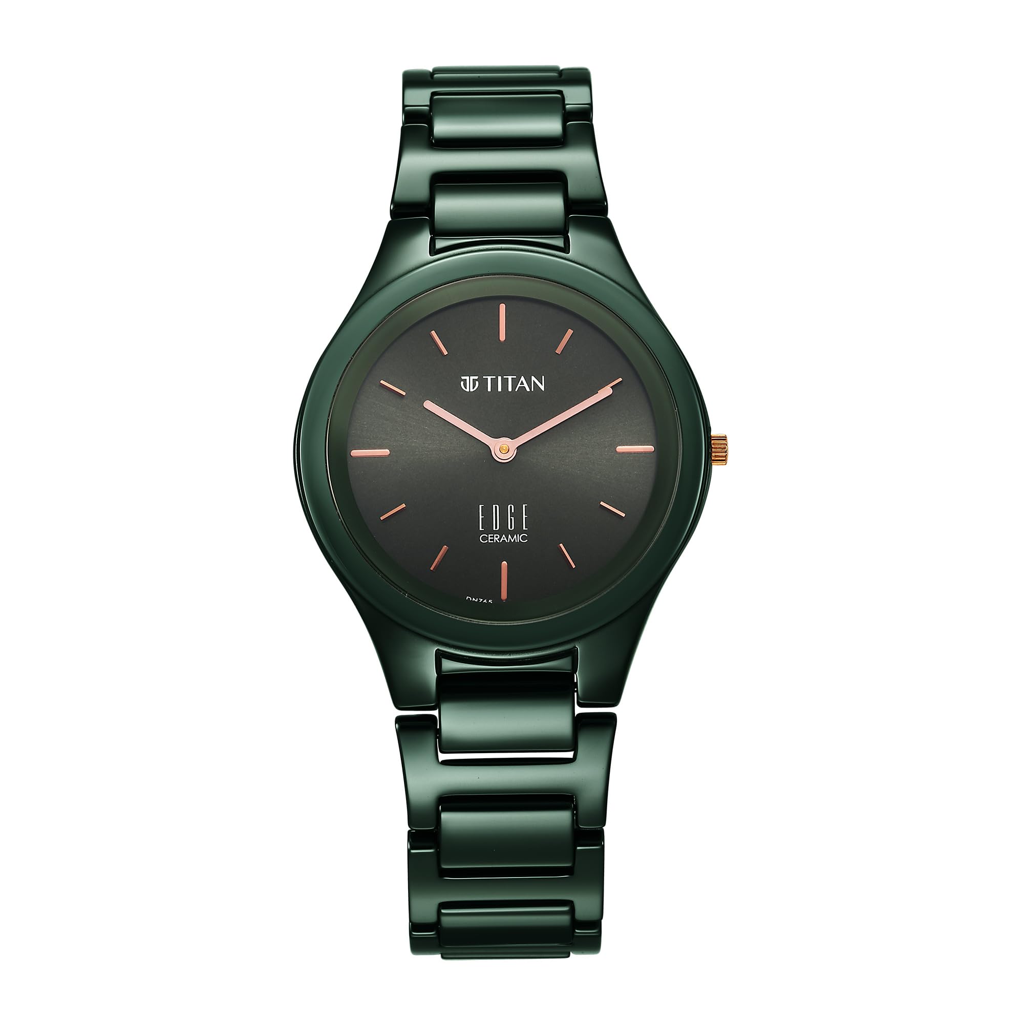 EDGE Titan Ceramic Quartz Analog Green Dial Ceramic Strap Watch for Women-NS2653QC06