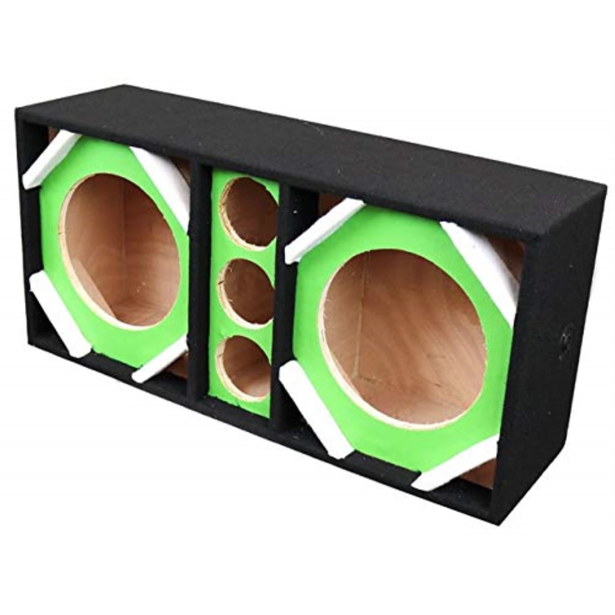 Two 10-in Woofers plus Three Tweeters Vinyl Green Empty Chuchera Speaker Enclosure