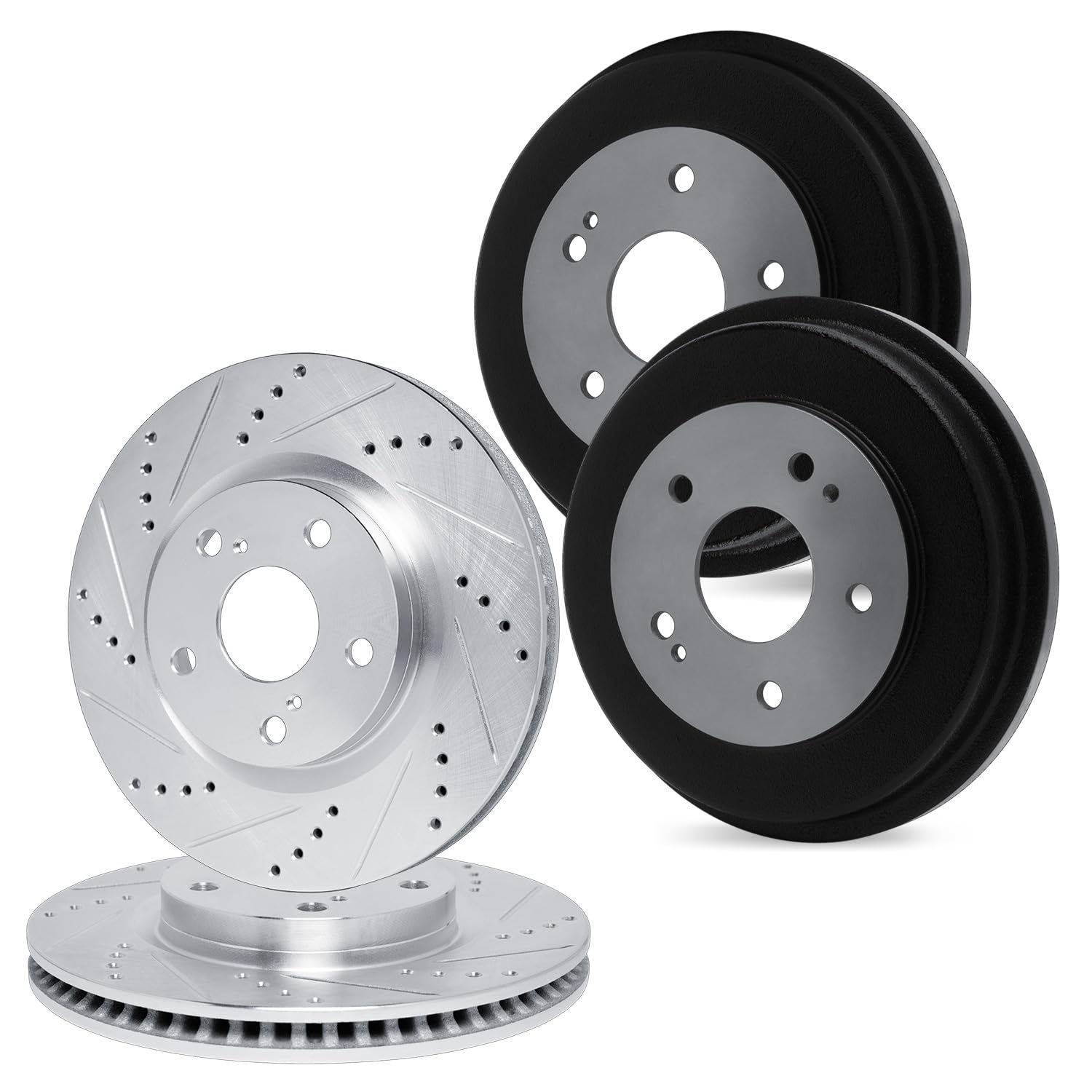 R1 Concepts Drilled and Slotted Silver Disc Brake Rotor and Drum Set WGPN2-54123