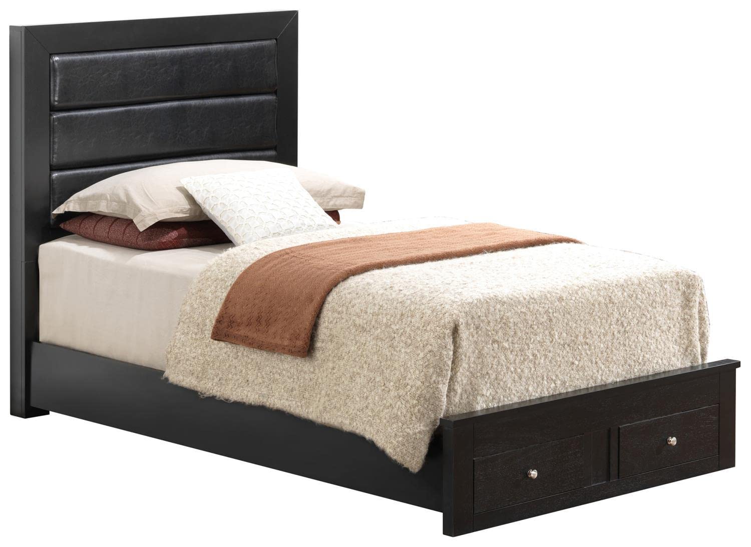 Burlington Black Upholstered Twin Storage Panel Bed with Storage Drawers