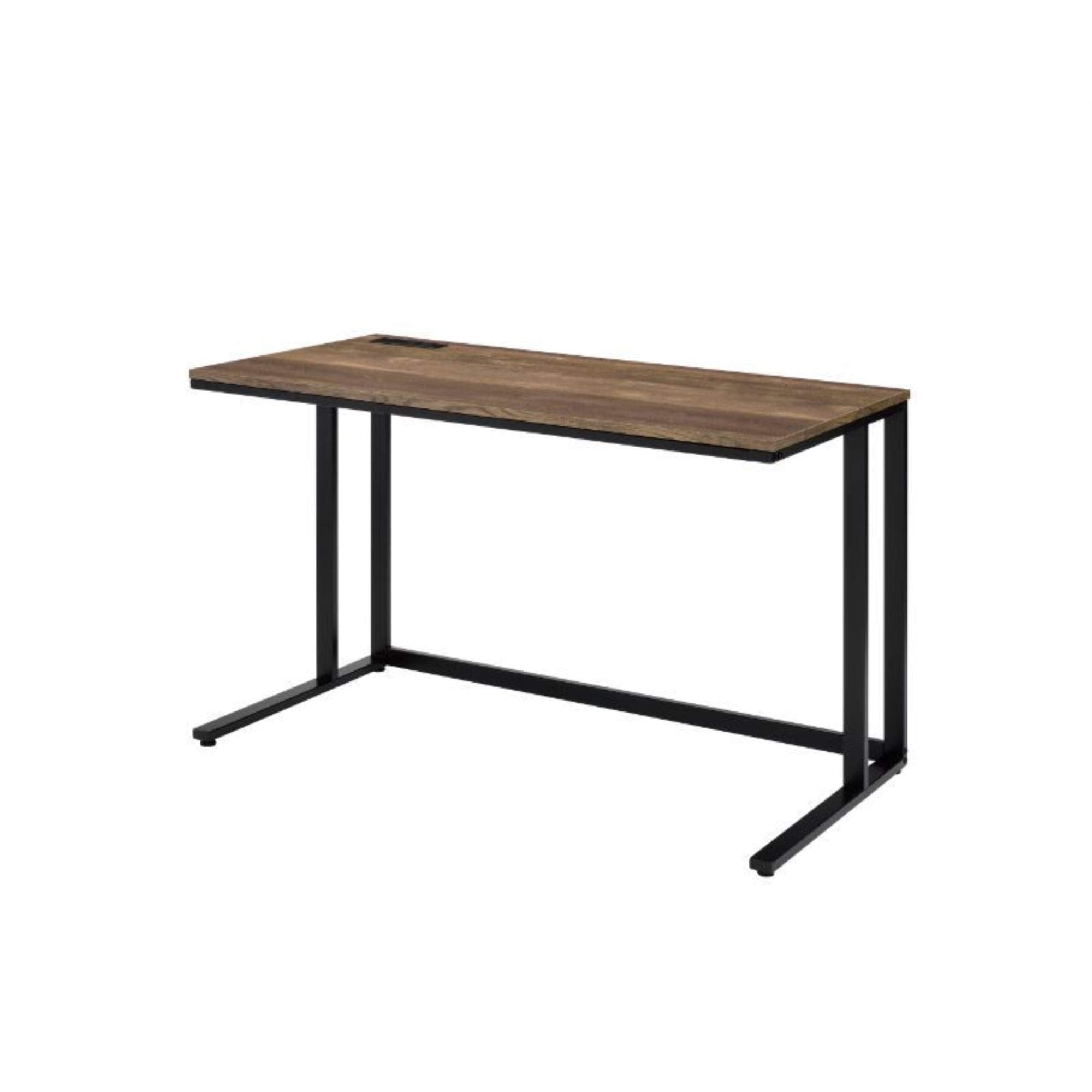 Casafoyer Tyrese Wooden Rectangle Top Writing Desk with USB Port in Walnut and Black