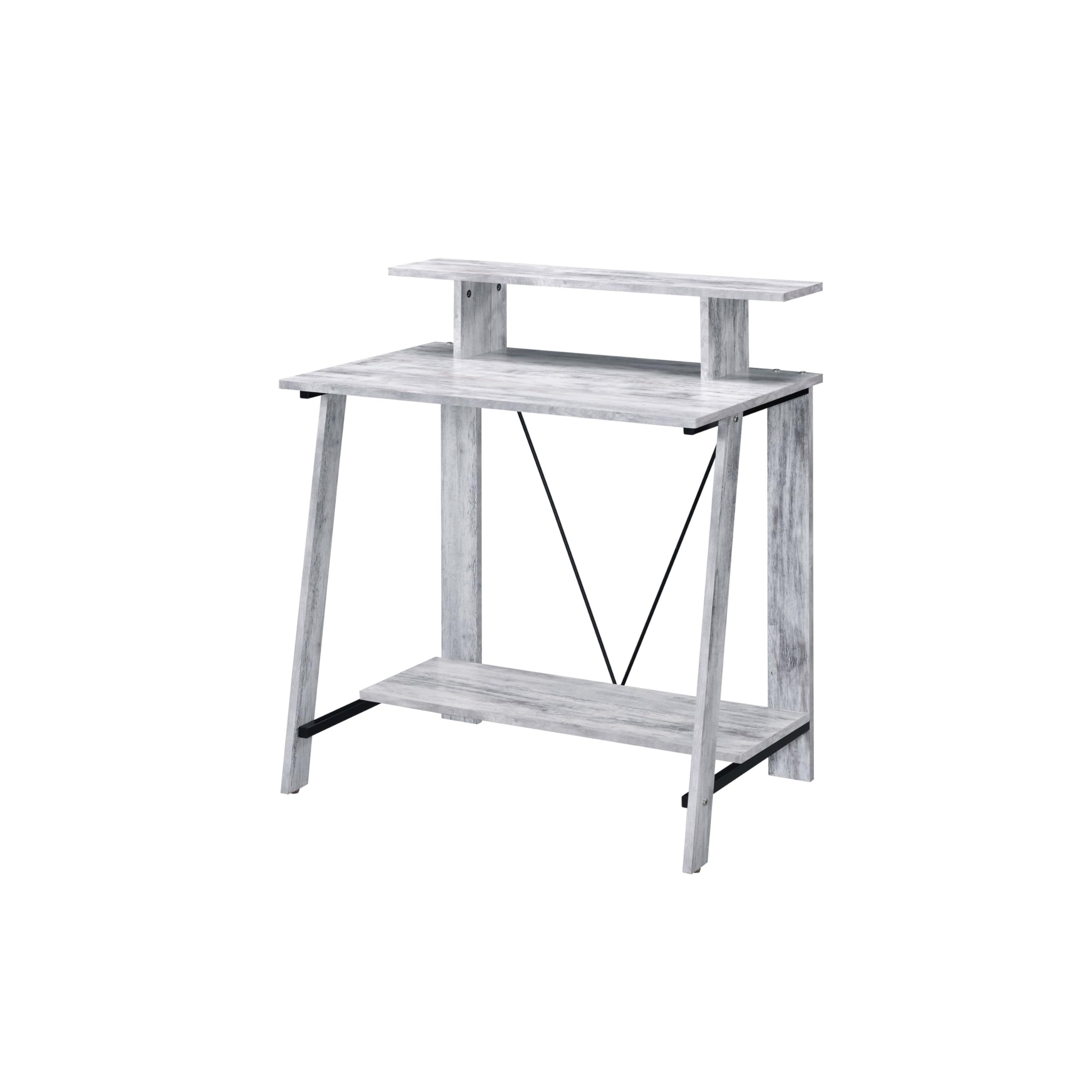 Writing Desk with V Shaped Frame, Antique White and Black