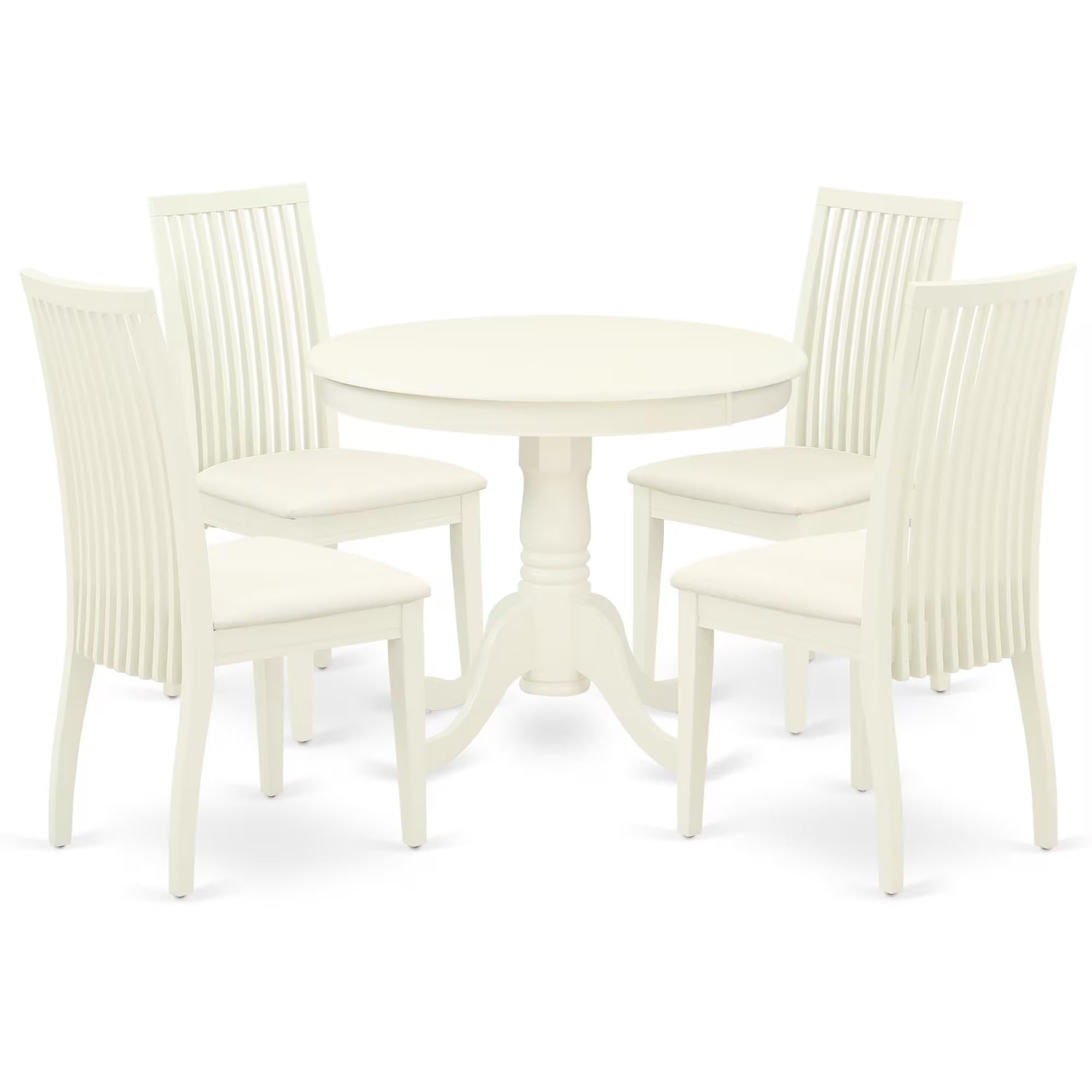 ANIP5-LWH-C 5Pc Dining Set Includes a Round Dinette Table and Four Linen Seat Dining Chairs, Linen White Finish