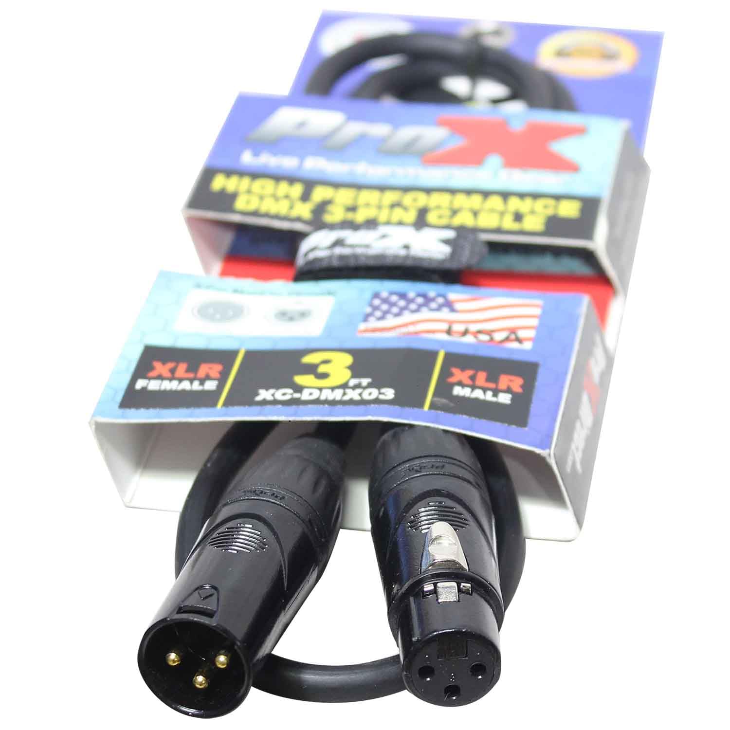 ProX XC-DMX03 3 Ft. DMX Male 3-Pin to DMX Female 3-Pin High Performance Cable