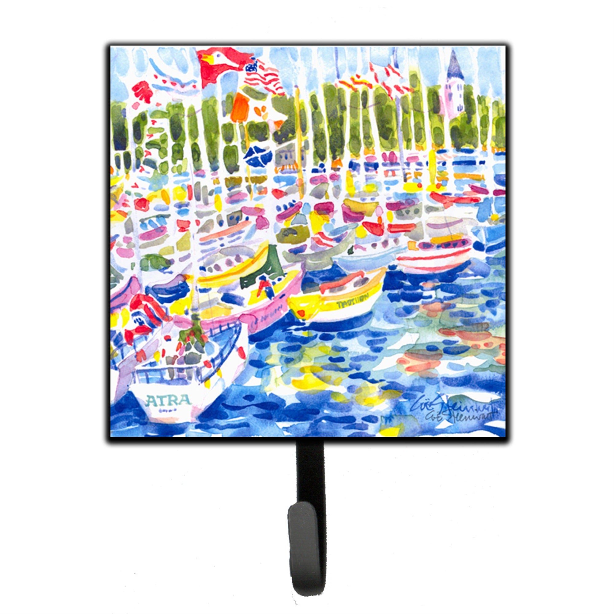 Caroline'S Treasures 6117Sh4 Bunch Of Boats At Harbor Leash Holder Or Key Hook, Small, Multicolor