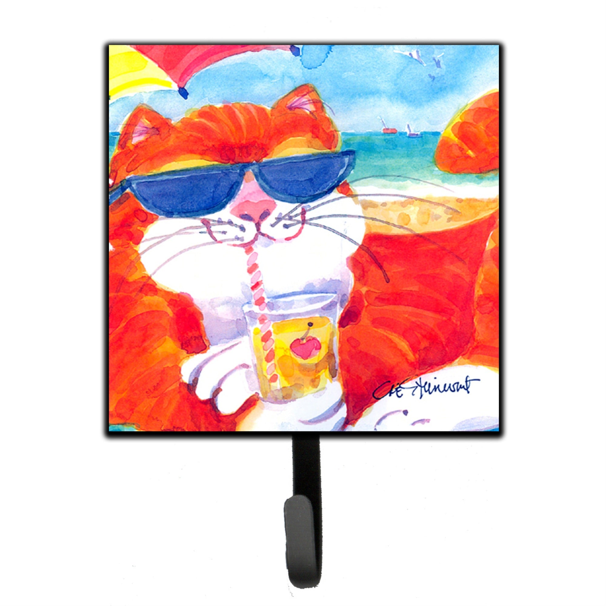 Caroline'S Treasures 6118Sh4 Cool Cat With Sunglasses At The Beach Leash Holder Or Key Hook, Small, Multicolor