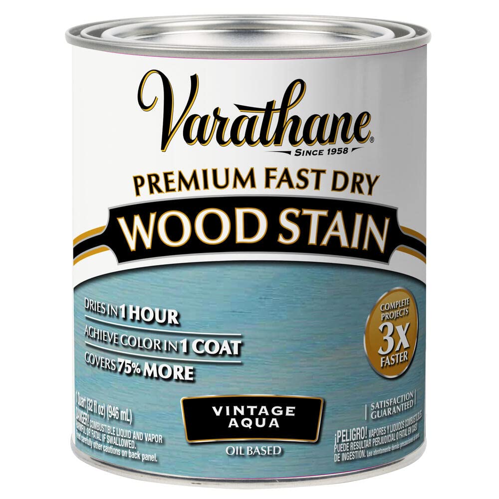 Varathane 297427 Premium Fast Dry Wood Stain, Vintage Aqua, 32 Oz, Quart