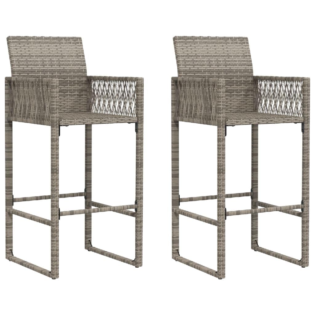 Vidaxl Patio Bar Stools - Gray Poly Rattan Outdoor Garden Furniture, Set Of 2-20.5' W X 22.8' D X 46.5' H - Pe Rattan & Steel Frame, Weather-Resistant, Uv-Resistant, Comfortable Armrest & ...
