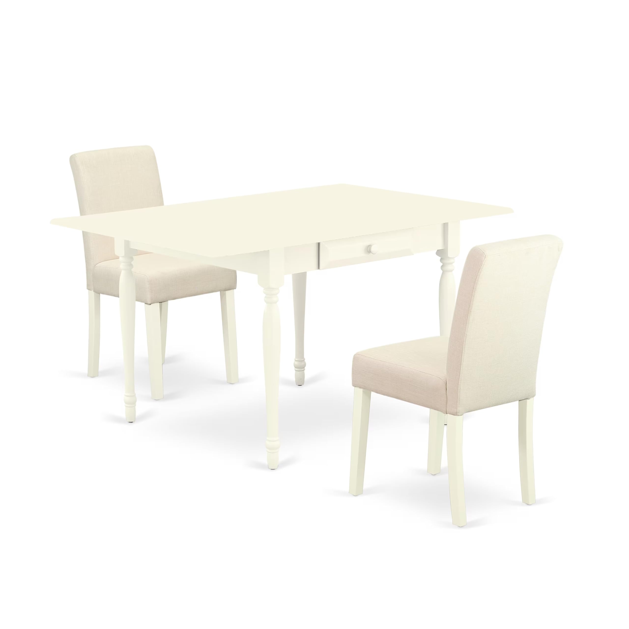 1MZAB3-LWH-02 3Pc Dining Table Set - Rectangular Table and 2 Parson Chairs - Linen White Color