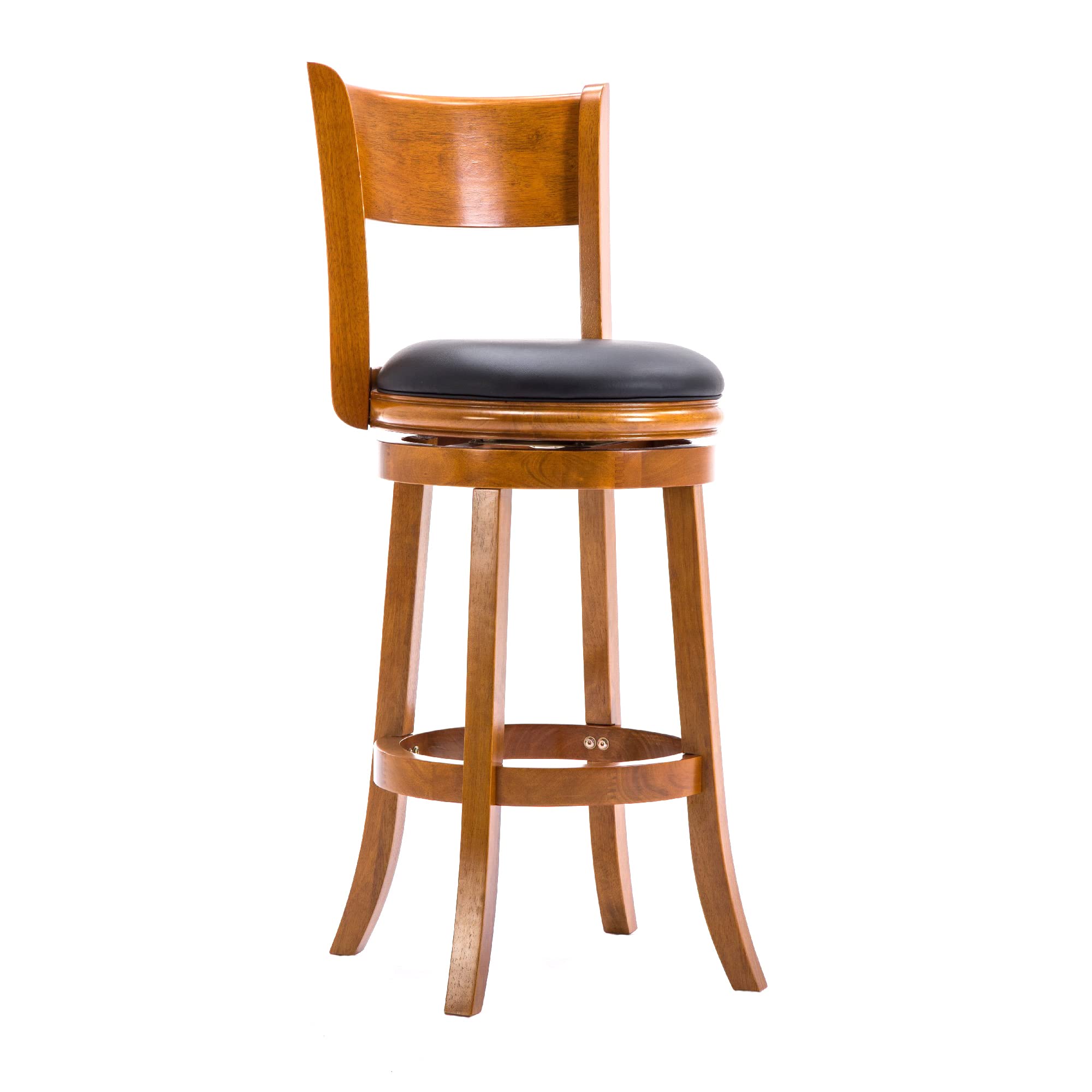 Sabi 29 inch Swivel Counter Stool, Solid Wood, Faux Leather, Brown, Black