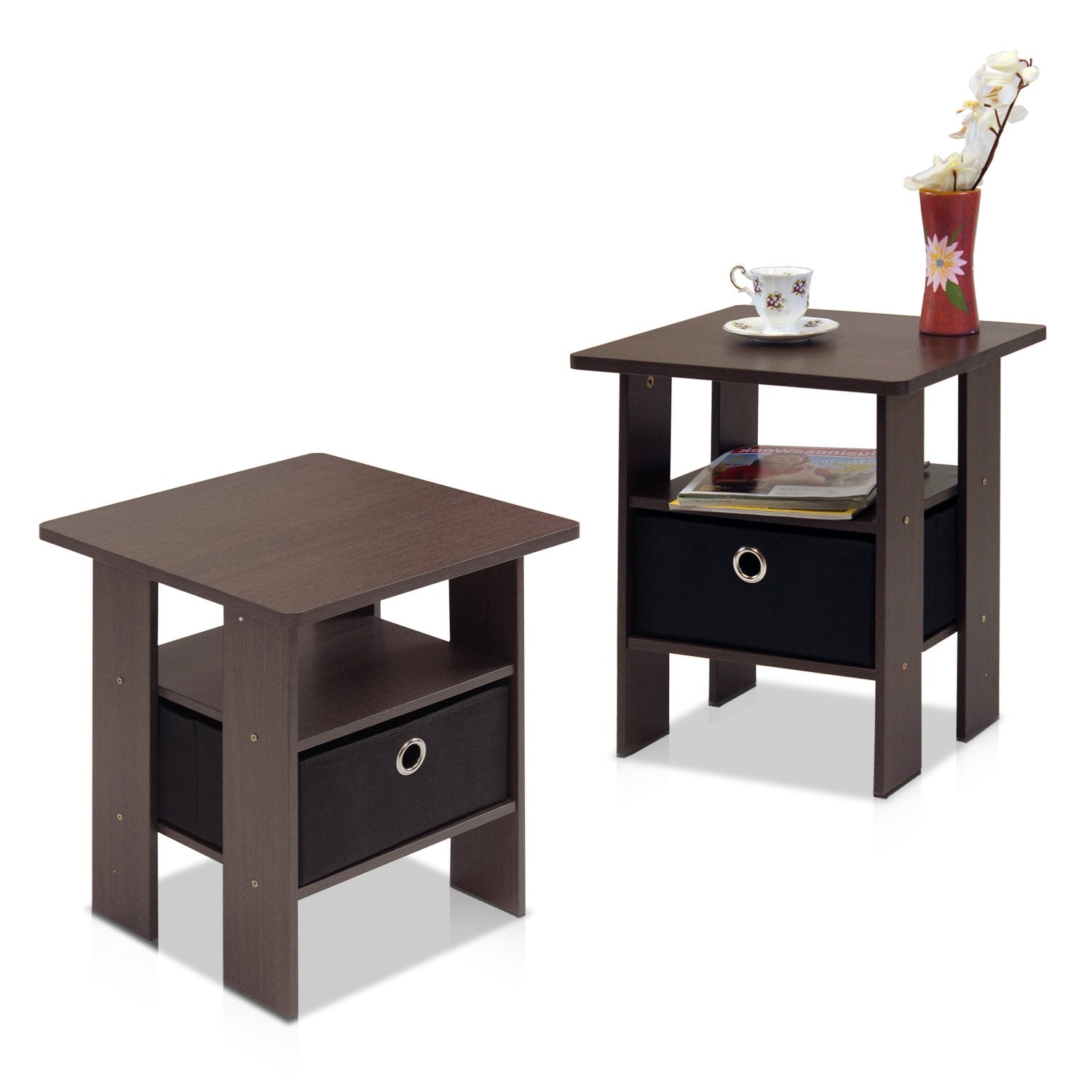 Furinno 2-11157DBR Petite End Table Bedroom Night Stand, Set of Two