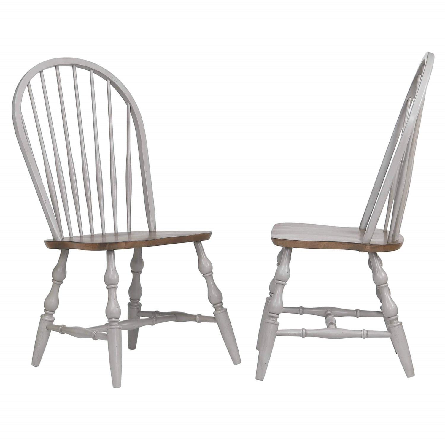 Sunset Trading Country Grove Windsor Dining Chair | Distressed Gray and Brown Wood | Set of 2