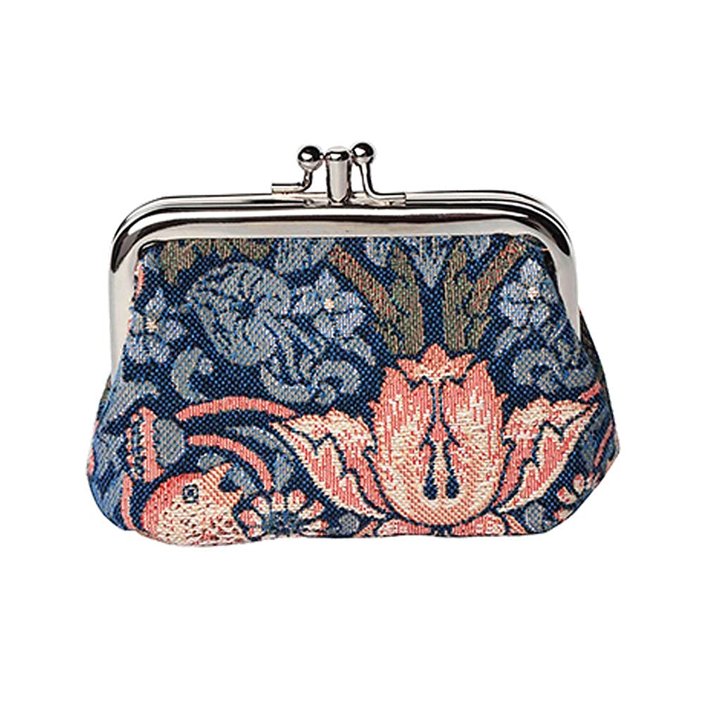 William Morris Strawberry Thief Blue Coin Clasp Frame Purse Wallet