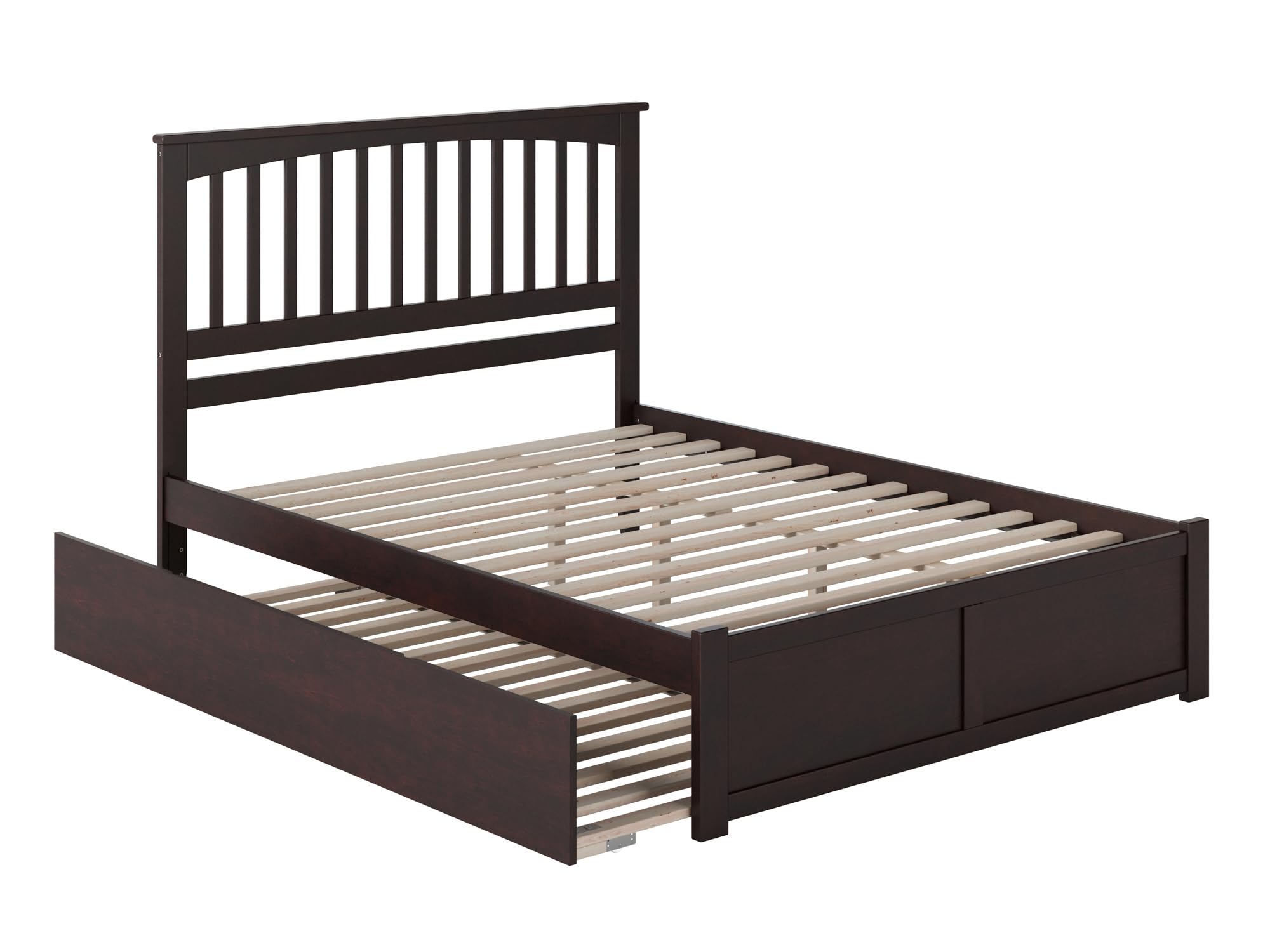 Mission King Solid Wood Platform Bed with Footboard & Twin XL Trundle in Espresso