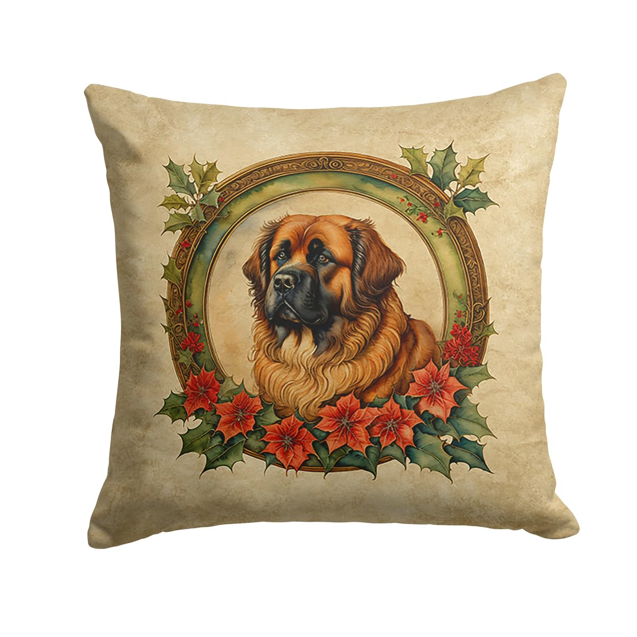 Leonberger Christmas Flowers Throw Pillow